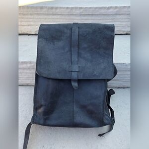 ASOS Black Leather Backpack Minimalist, Practical and Roomy 18" x 12" x 5"